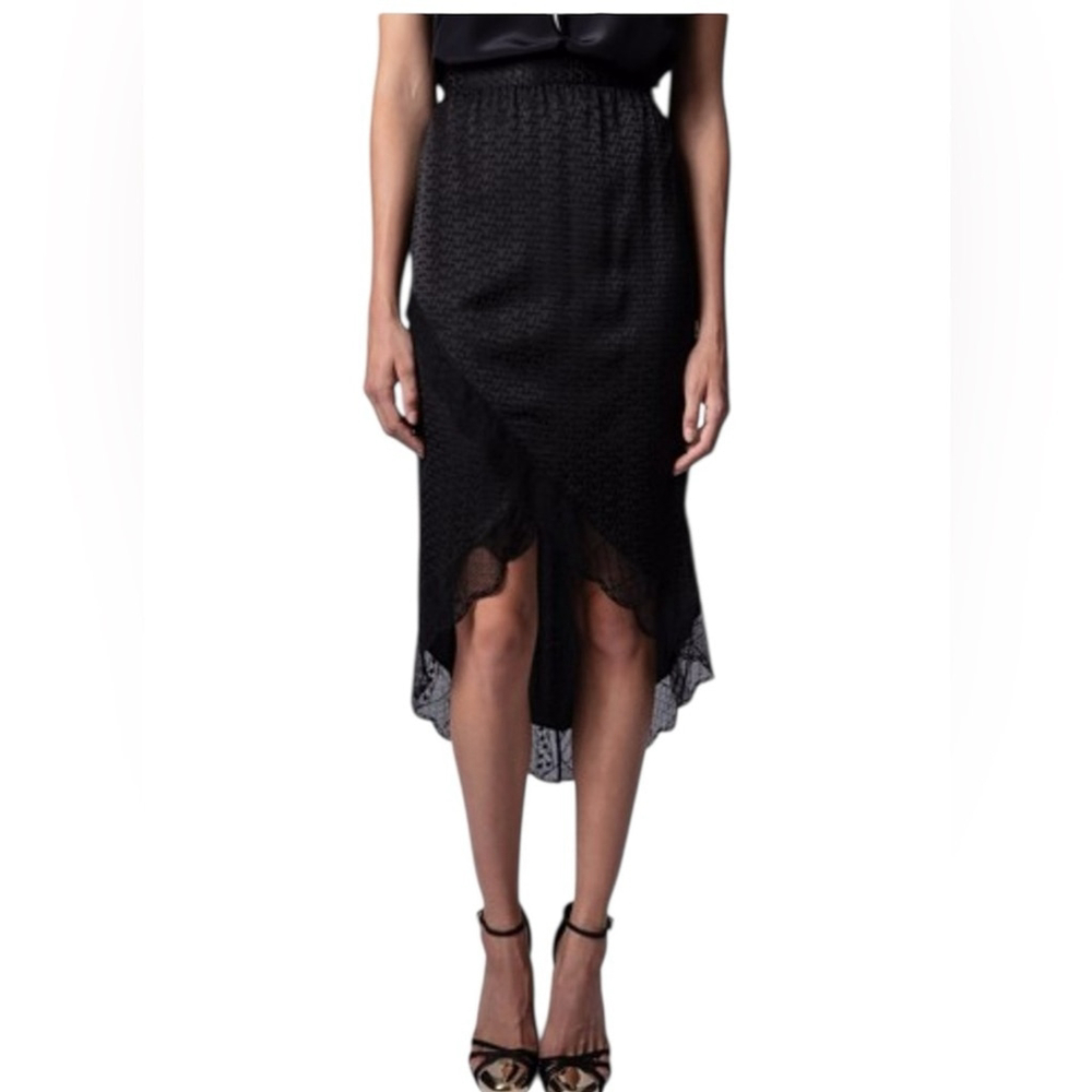 Zadig & Voltaire Jeudie Jac Black Silk Skirt Size 36 Black $378 NEW